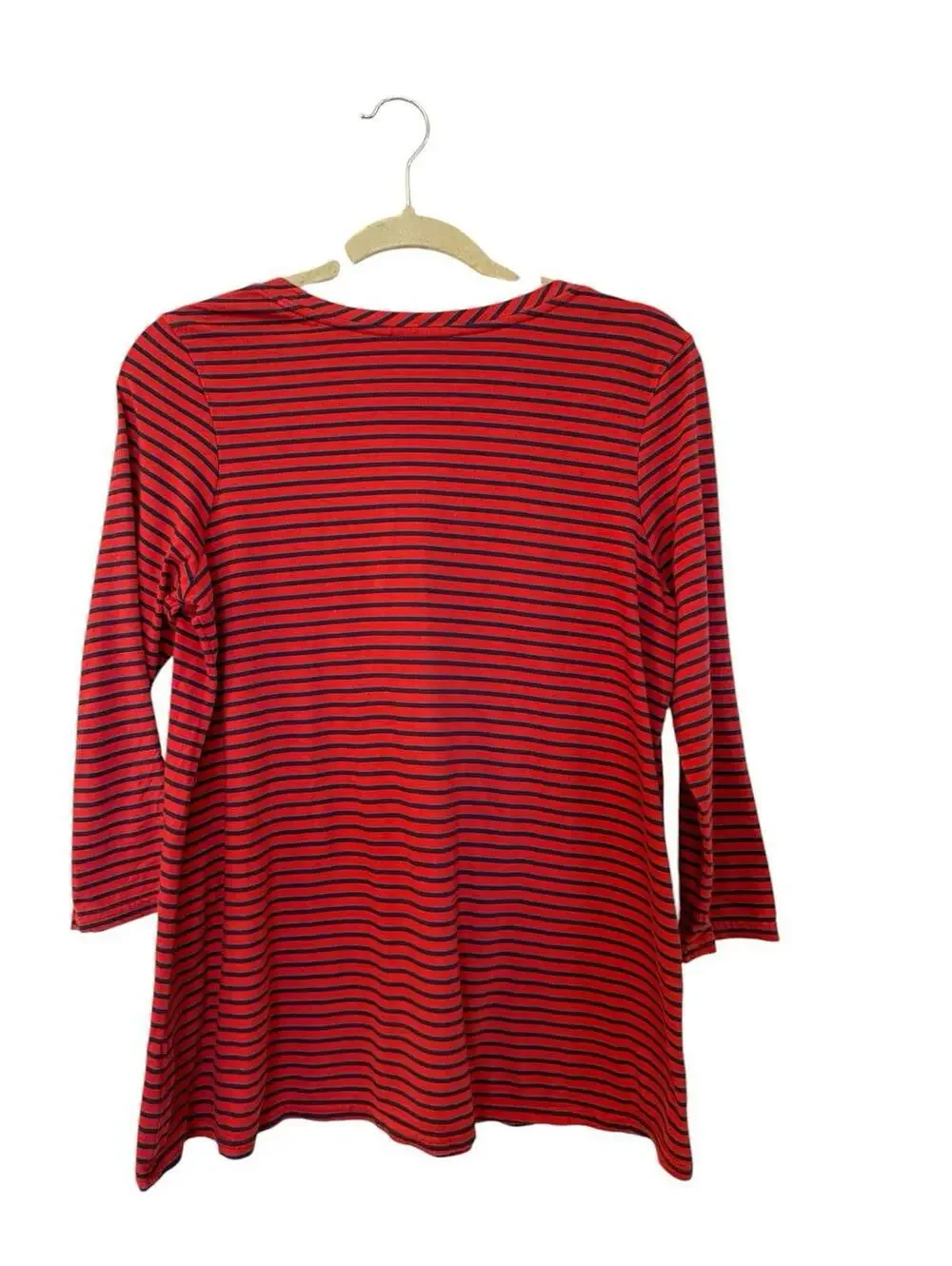 Garnet Hill Cotton Blend Orange Striped Long Sleeve T-Shirt Sz. M